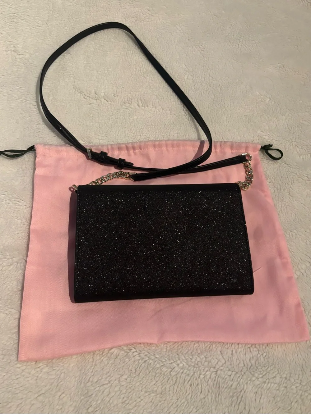 kate spade Black Glitter Chain & Leather Strap Crossbody